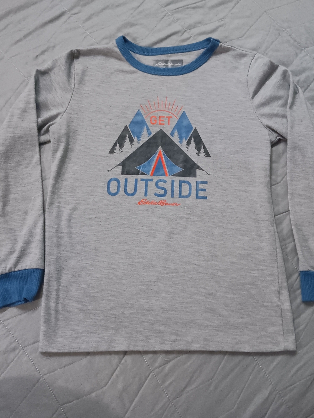 Eddie Bauer Kids "Get Outside" Grey Long-Sleeve Tee Size 7/8. Great Condition